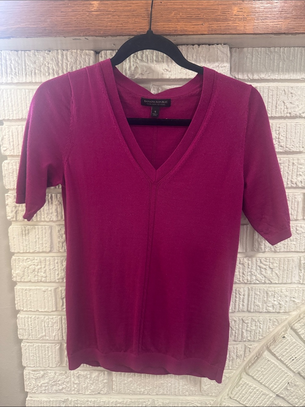 Banana Republic Plum V-Neck Merino Wool Short Sleeve Tee